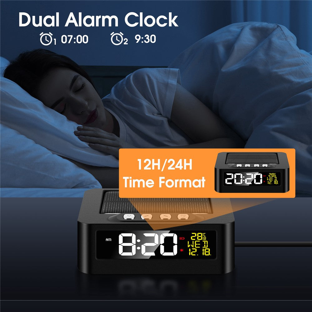 GS-301 Solar Powered Clock Temperature Display LED Digital Alarm Clock with Fatigue Driving Reminder