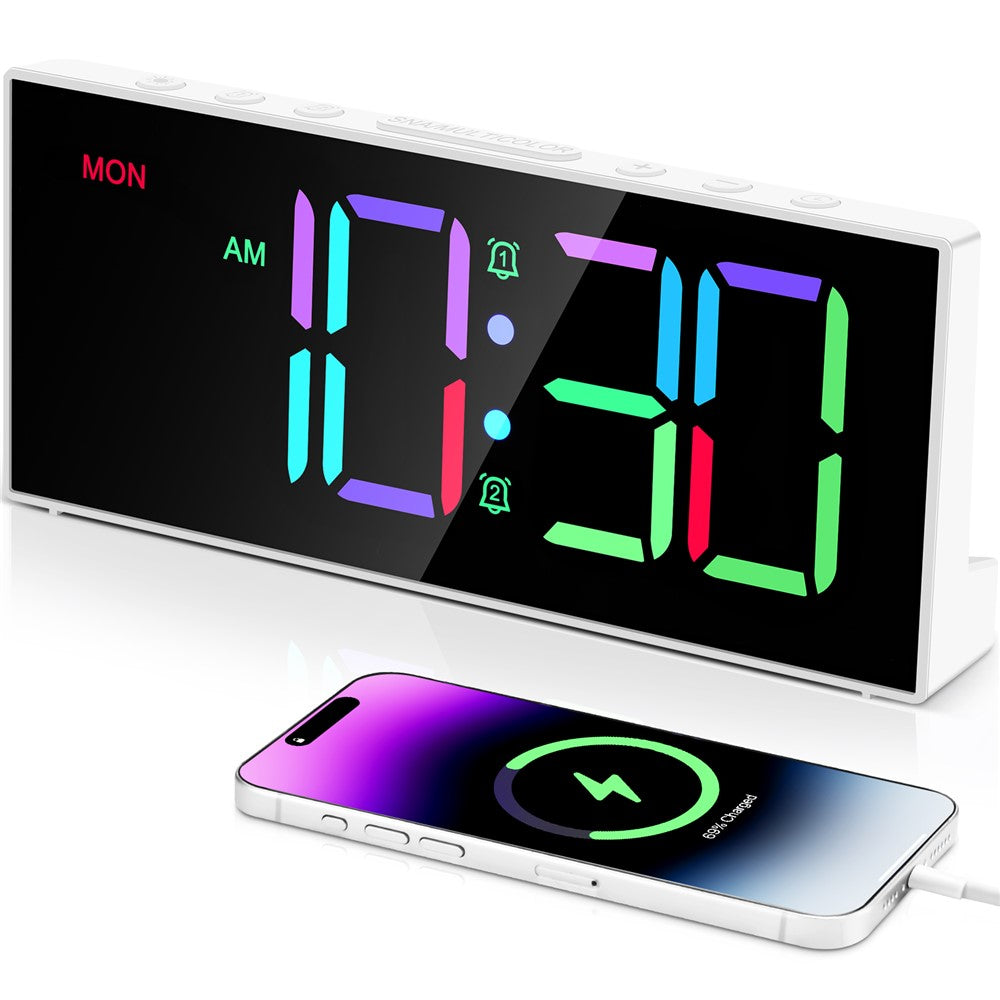 GS-G11 RGB Digital Clock LED Display Alarm Clock Adjustable Volume and Brightness Table Clock for Living Room Bedroom
