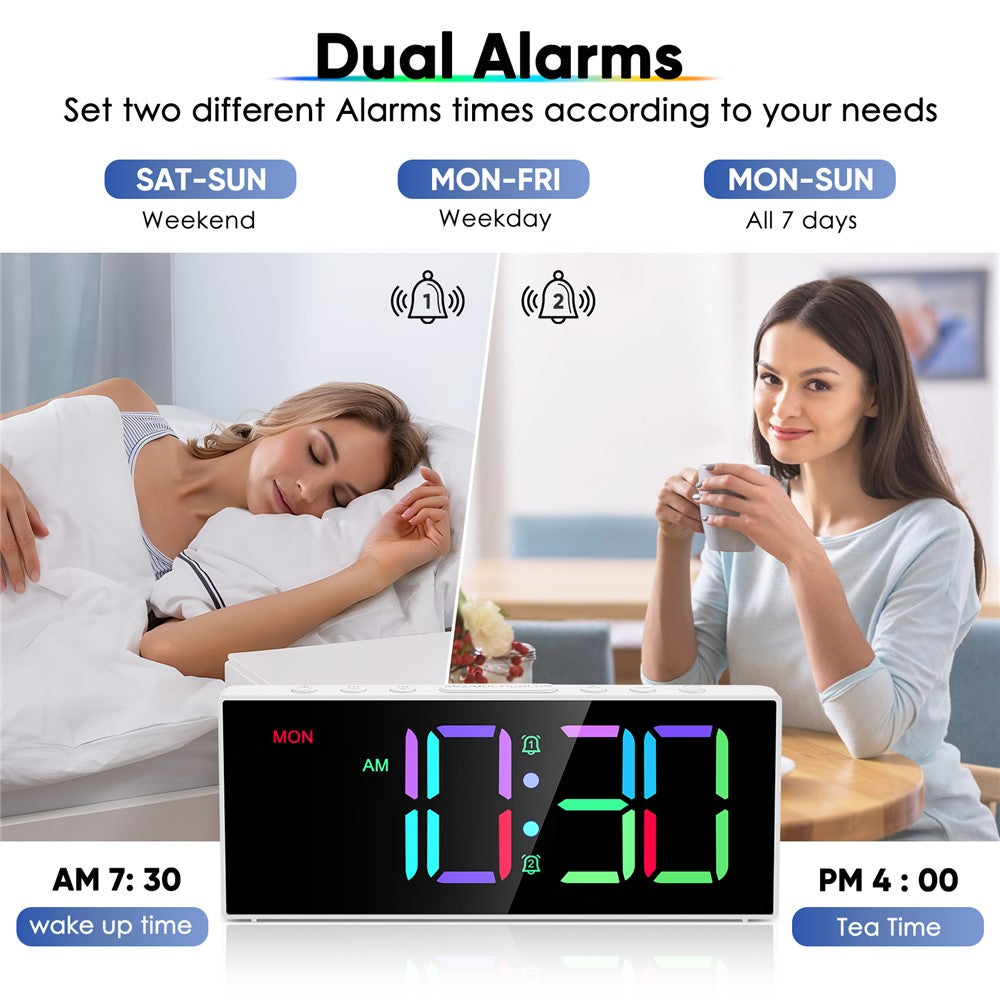 GS-G11 RGB Digital Clock LED Display Alarm Clock Adjustable Volume and Brightness Table Clock for Living Room Bedroom