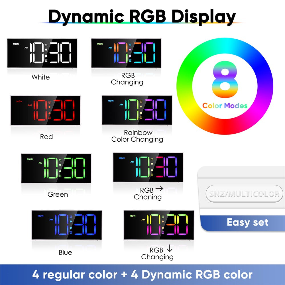 GS-G11 RGB Digital Clock LED Display Alarm Clock Adjustable Volume and Brightness Table Clock for Living Room Bedroom
