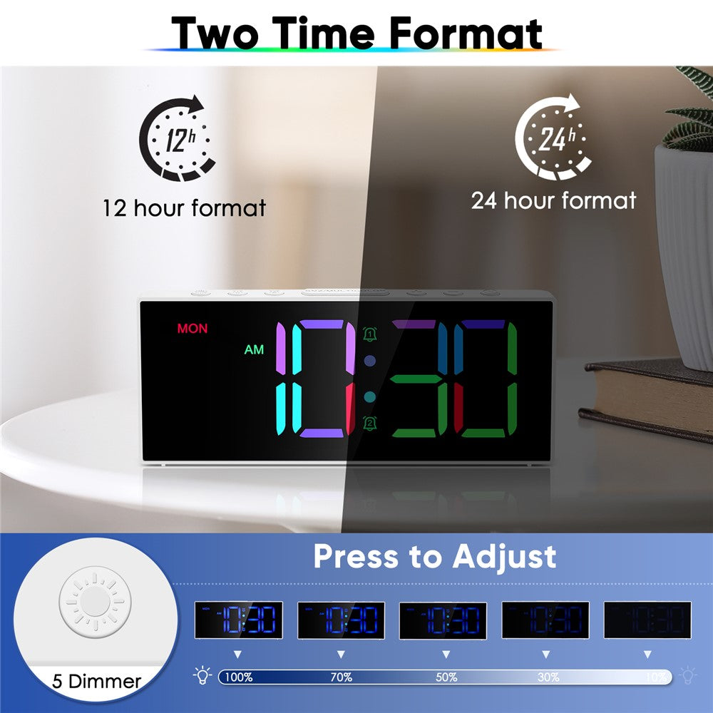 GS-G11 RGB Digital Clock LED Display Alarm Clock Adjustable Volume and Brightness Table Clock for Living Room Bedroom