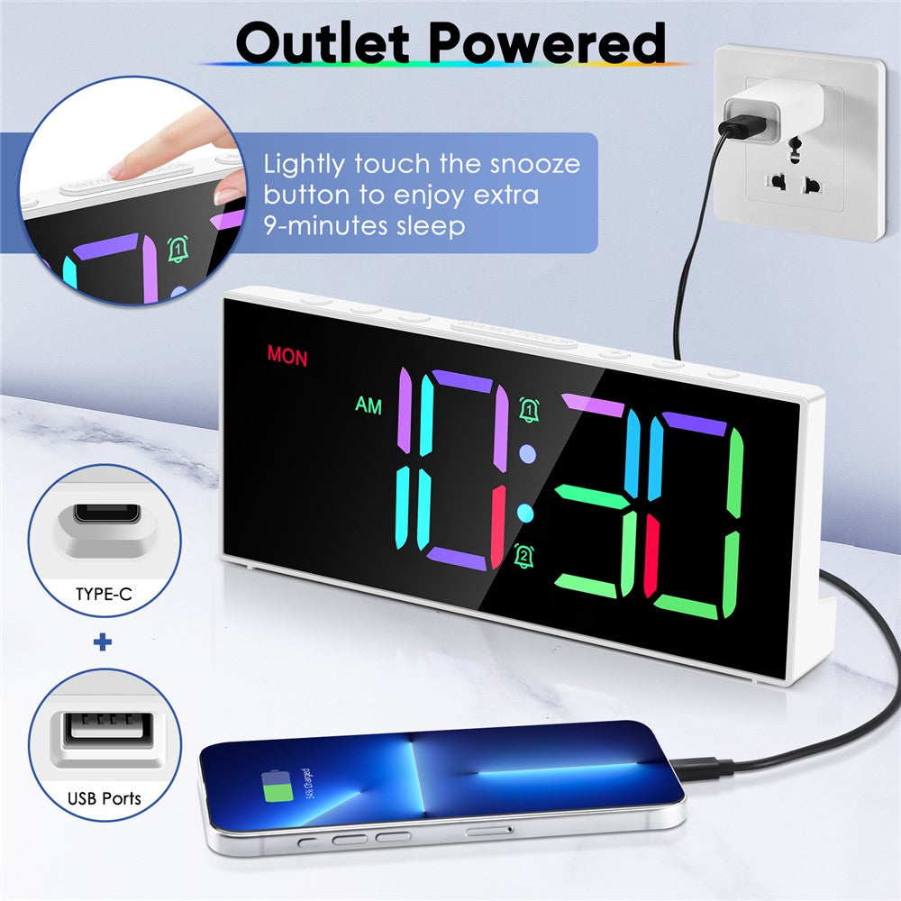 GS-G11 RGB Digital Clock LED Display Alarm Clock Adjustable Volume and Brightness Table Clock for Living Room Bedroom