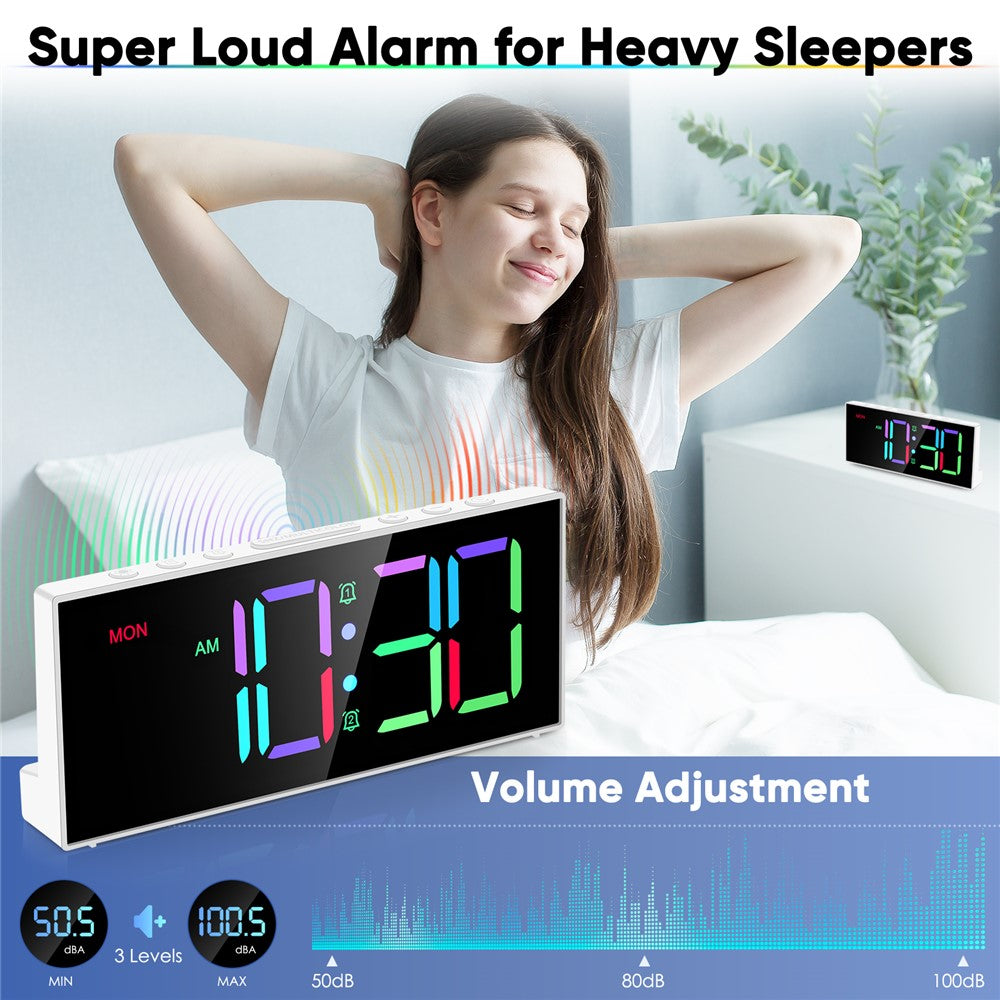 GS-G11 RGB Digital Clock LED Display Alarm Clock Adjustable Volume and Brightness Table Clock for Living Room Bedroom