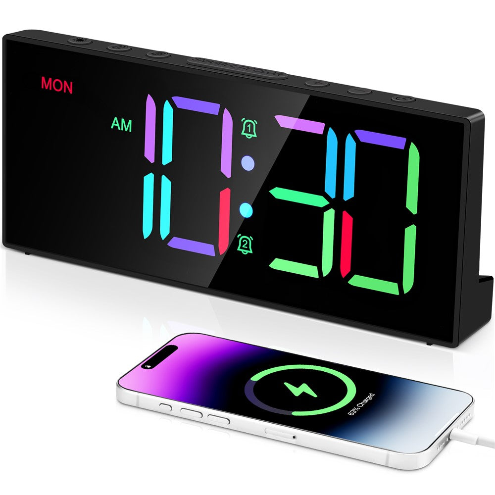 GS-G11 RGB Digital Clock LED Display Alarm Clock Adjustable Volume and Brightness Table Clock for Living Room Bedroom