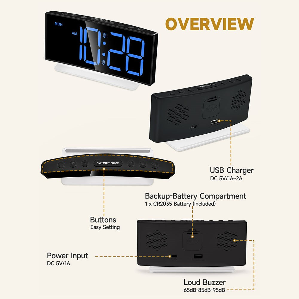 GS-G10 LED Digital Clock for Living Room TV Stand 3 Volume Levels Electronic Alarm Clock with Night Light