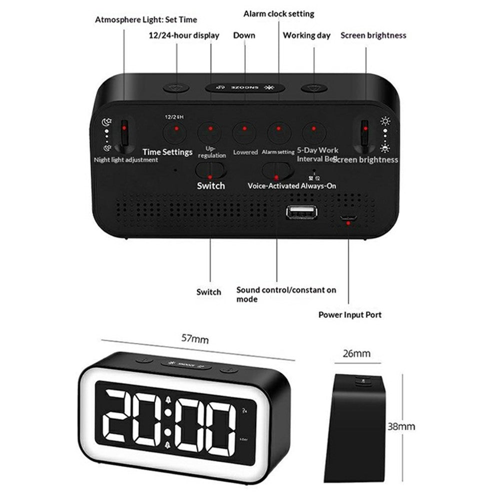 GS202-2 RGB Dynamic Color Display LED Digital Alarm Clock with Night Light Dual Brightness Control Desk Clock