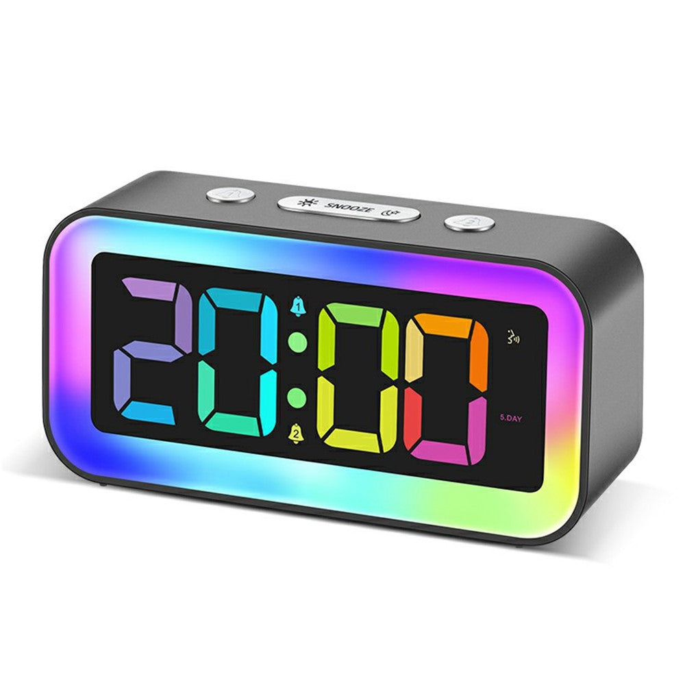 GS202-2 RGB Dynamic Color Display LED Digital Alarm Clock with Night Light Dual Brightness Control Desk Clock