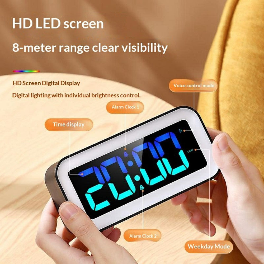 GS202-2 RGB Dynamic Color Display LED Digital Alarm Clock with Night Light Dual Brightness Control Desk Clock