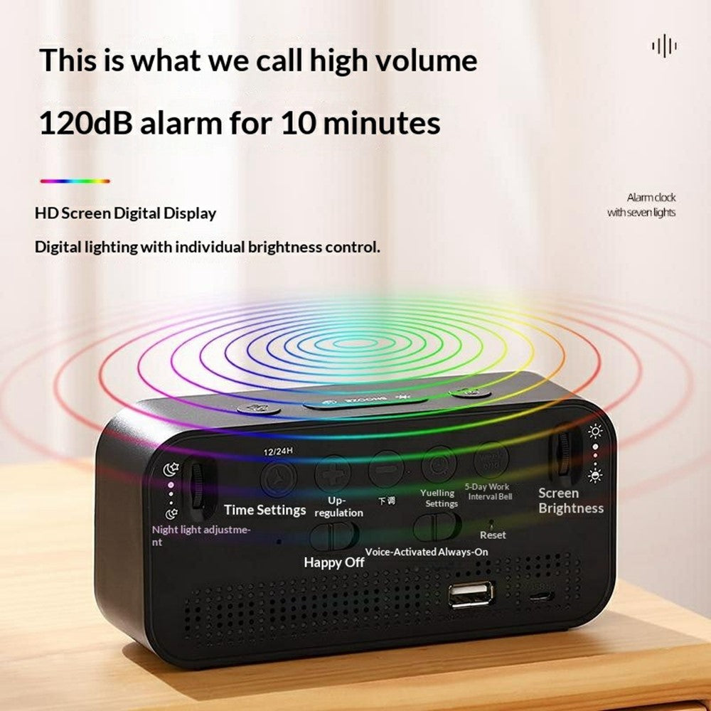 GS202-2 RGB Dynamic Color Display LED Digital Alarm Clock with Night Light Dual Brightness Control Desk Clock
