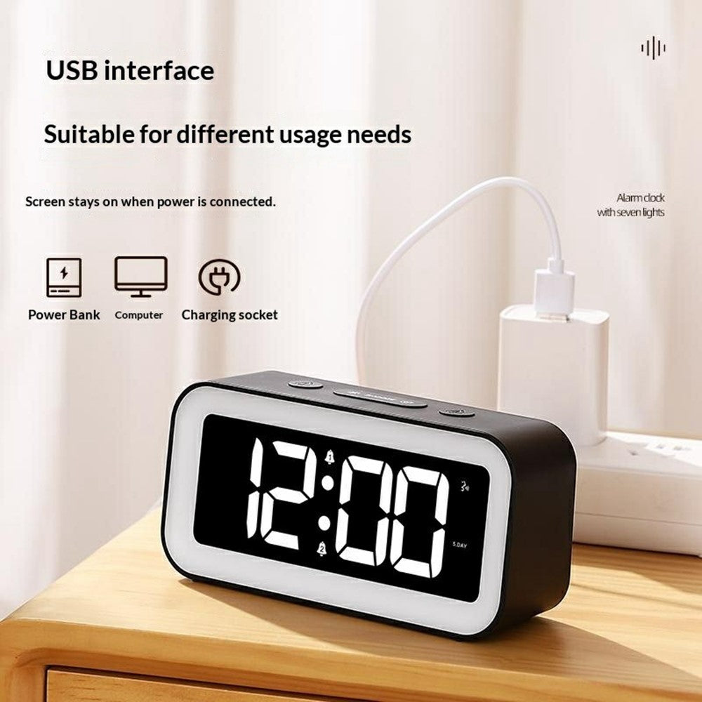 GS202-2 RGB Dynamic Color Display LED Digital Alarm Clock with Night Light Dual Brightness Control Desk Clock