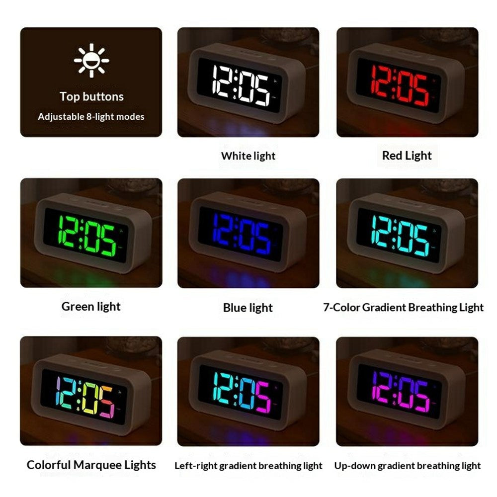 GS202-2 RGB Dynamic Color Display LED Digital Alarm Clock with Night Light Dual Brightness Control Desk Clock
