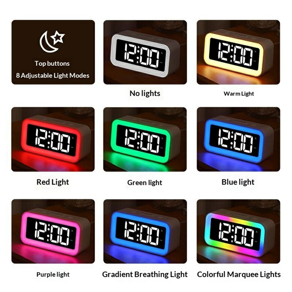 GS202-2 RGB Dynamic Color Display LED Digital Alarm Clock with Night Light Dual Brightness Control Desk Clock