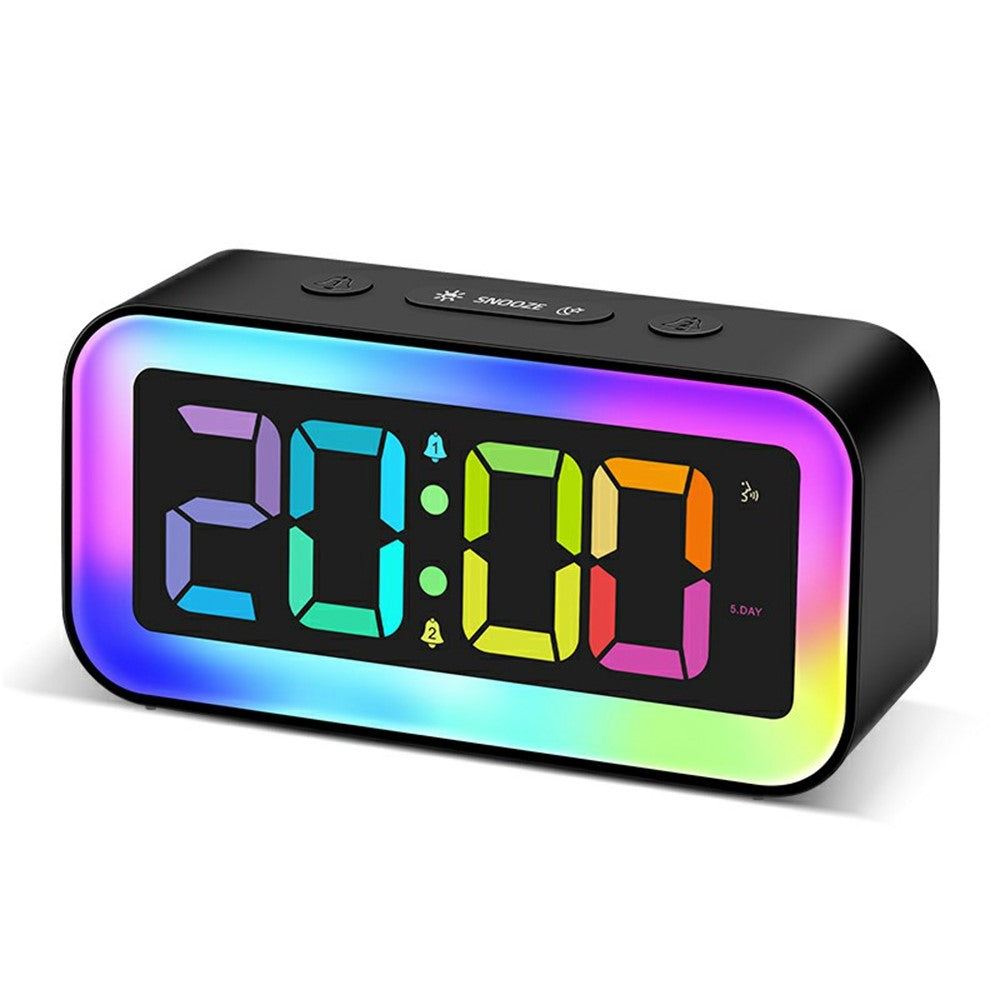 GS202-2 RGB Dynamic Color Display LED Digital Alarm Clock with Night Light Dual Brightness Control Desk Clock