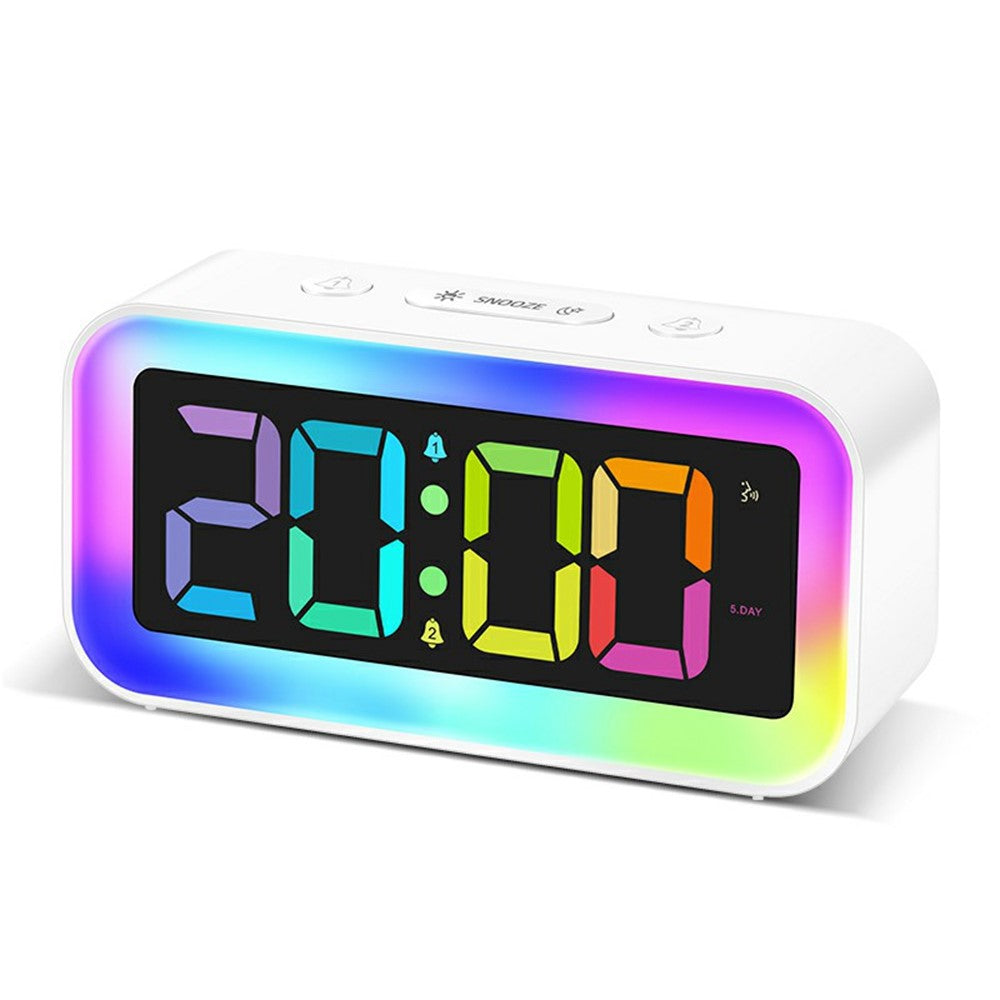 GS202-2 RGB Dynamic Color Display LED Digital Alarm Clock with Night Light Dual Brightness Control Desk Clock
