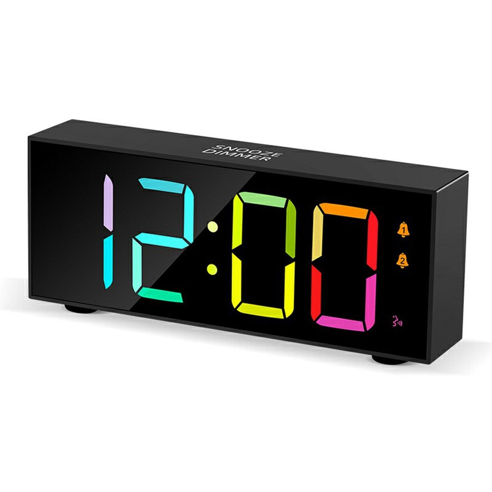 GS-8813 LED Digital Alarm Clock Large Display Temperature Monitor Voice Activated Bedside Clock with RGB Light