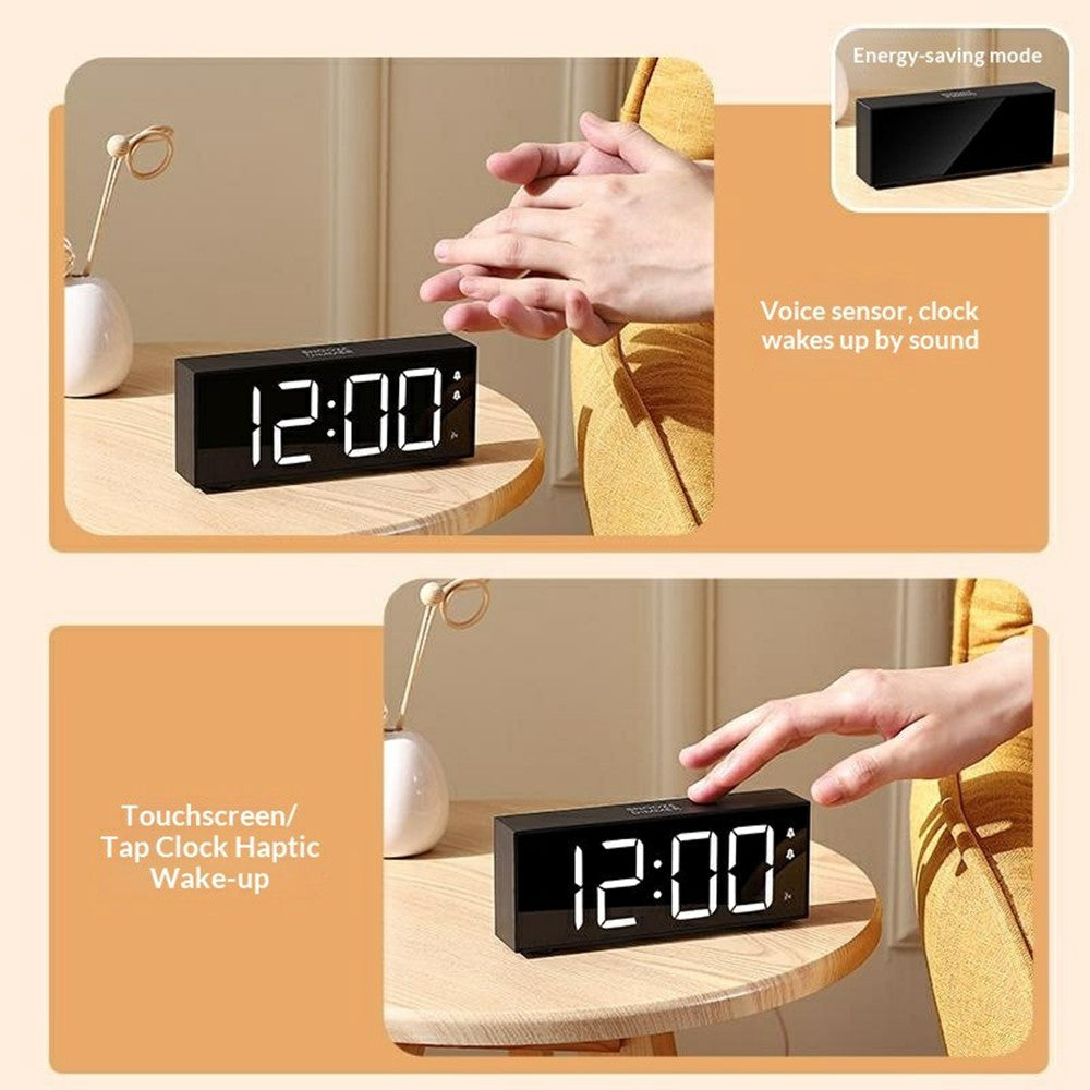 GS-8813 LED Digital Alarm Clock Large Display Temperature Monitor Voice Activated Bedside Clock with RGB Light