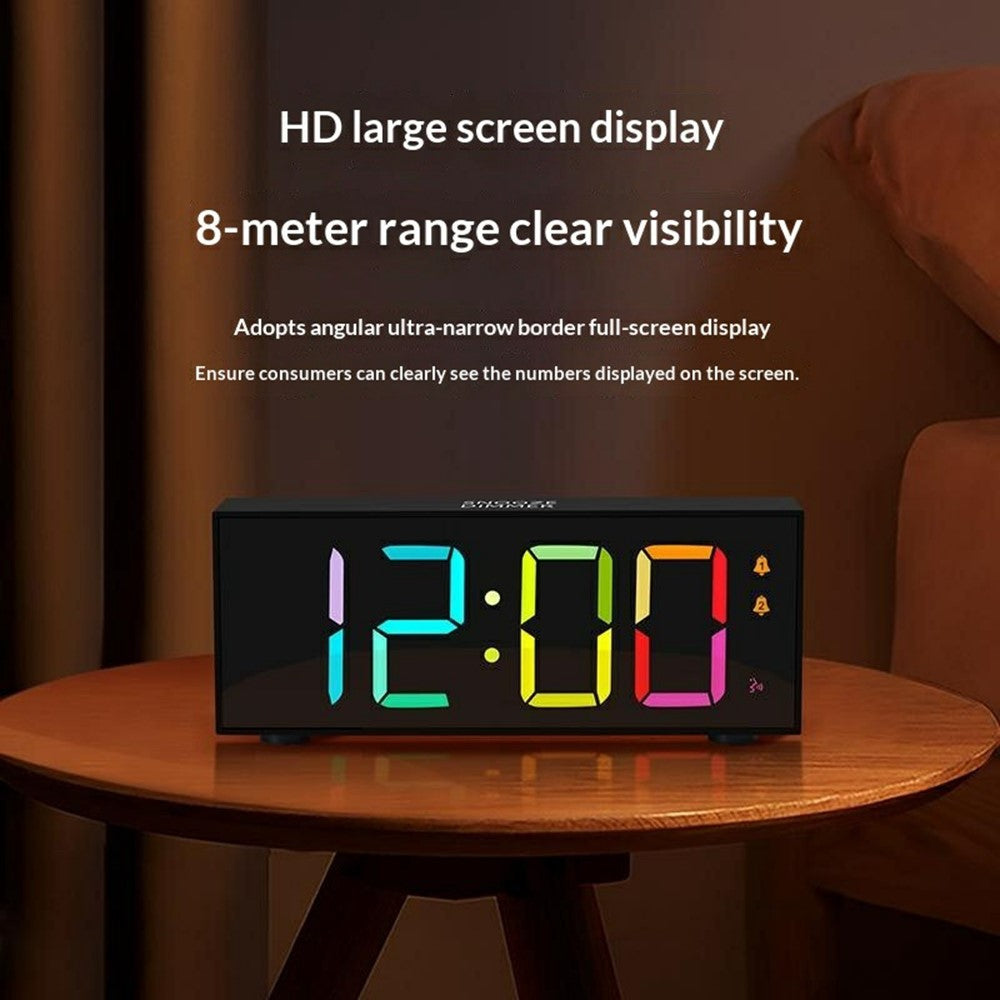GS-8813 LED Digital Alarm Clock Large Display Temperature Monitor Voice Activated Bedside Clock with RGB Light