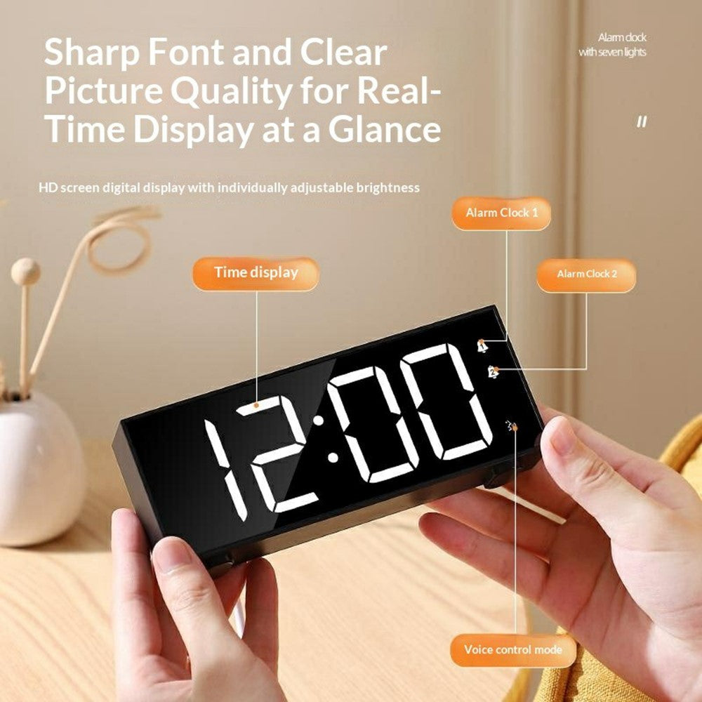 GS-8813 LED Digital Alarm Clock Large Display Temperature Monitor Voice Activated Bedside Clock with RGB Light