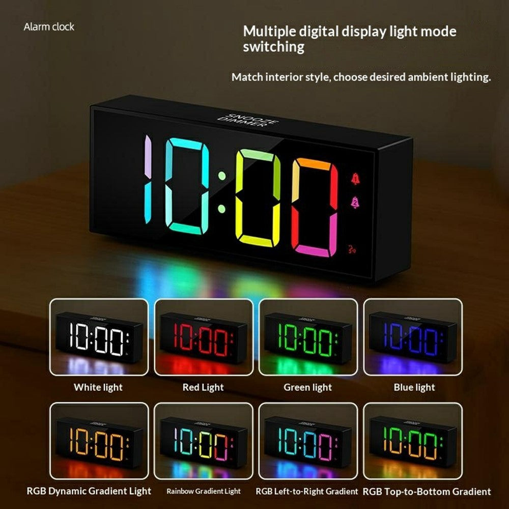 GS-8813 LED Digital Alarm Clock Large Display Temperature Monitor Voice Activated Bedside Clock with RGB Light