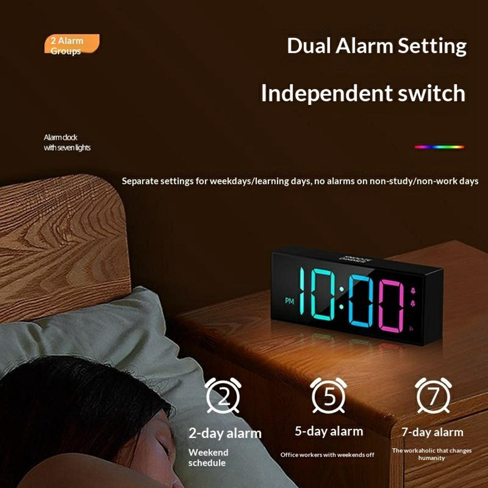 GS-8813 LED Digital Alarm Clock Large Display Temperature Monitor Voice Activated Bedside Clock with RGB Light