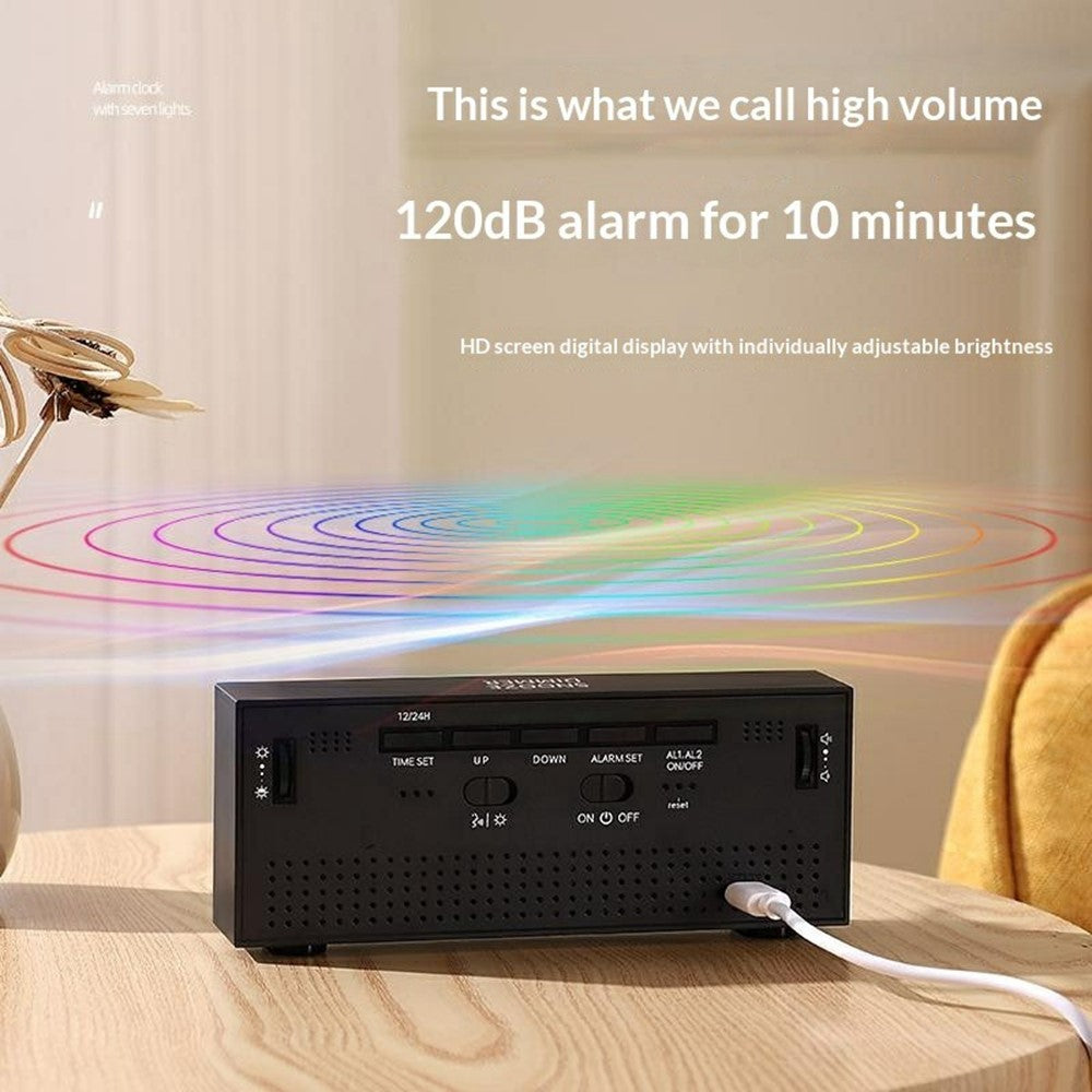 GS-8813 LED Digital Alarm Clock Large Display Temperature Monitor Voice Activated Bedside Clock with RGB Light