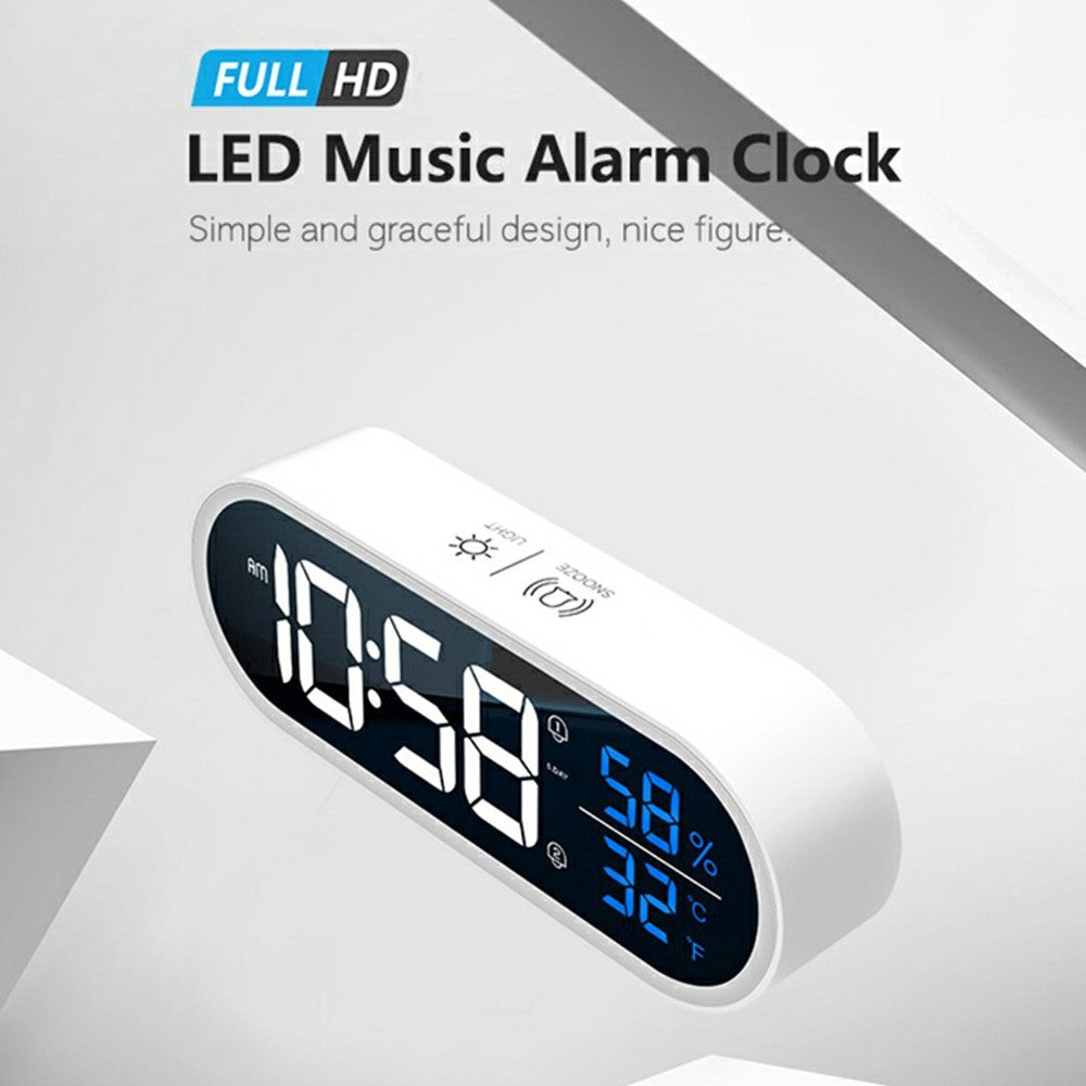 GS-8811 LED Mirror Alarm Clock Digital Display Thermometer Hygrometer Smart Music Clock