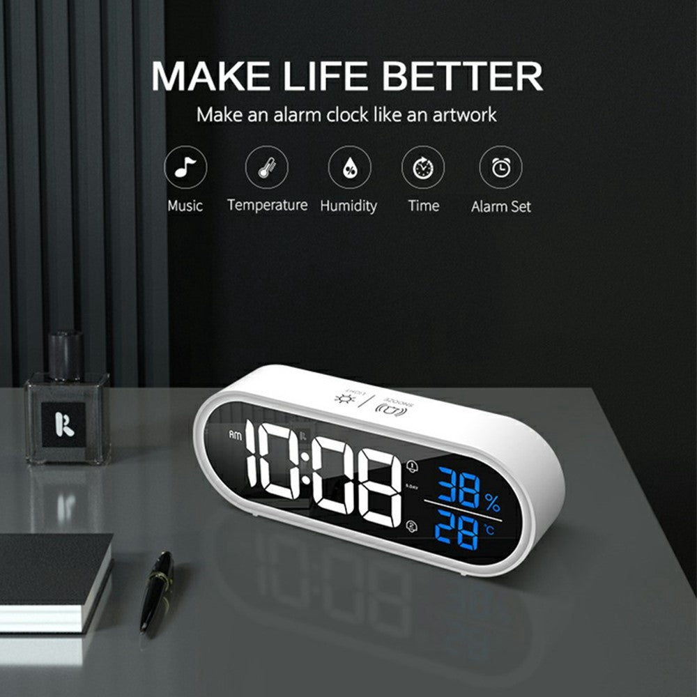 GS-8811 LED Mirror Alarm Clock Digital Display Thermometer Hygrometer Smart Music Clock