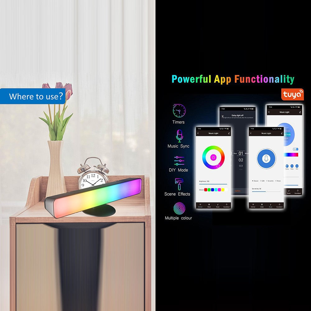 D04 2Pcs Sound Pickup RGB Desktop Ambient Light Smart Gaming Light Bar with Remote Control, Bluetooth-compatible Version