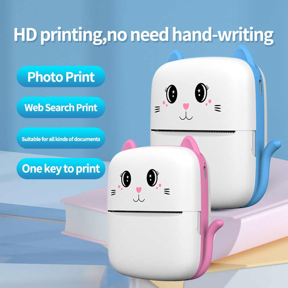 A9 Cartoon Cat Design Mini Thermal Printer 200 DPI Bluetooth-compatible Portable Pocket Printer (APP: AumiLabel)