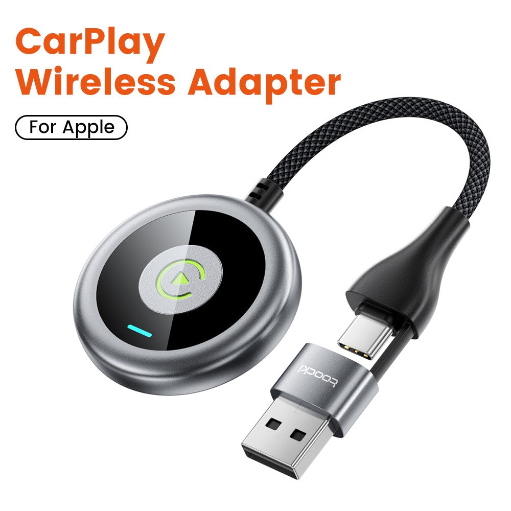 TOOCKI Wired to Wireless CarPlay Adapter: USB-C/USB-A, Bluetooth 5.0