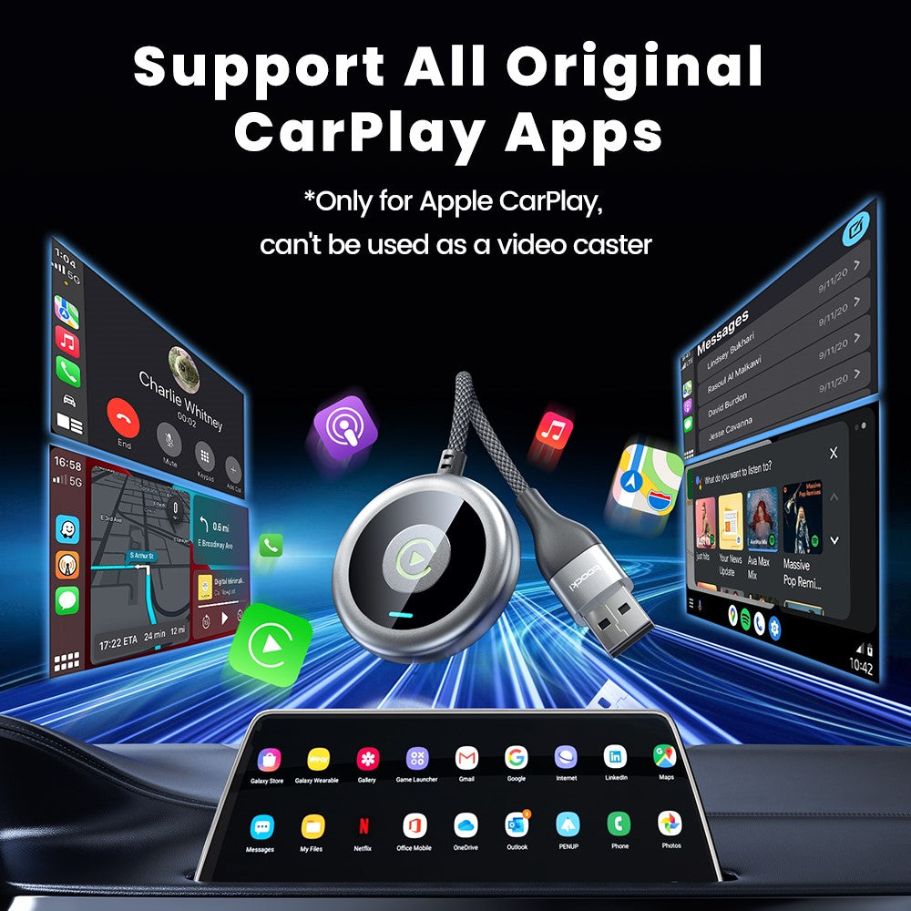 TOOCKI Wired to Wireless CarPlay Adapter: USB-C/USB-A, Bluetooth 5.0