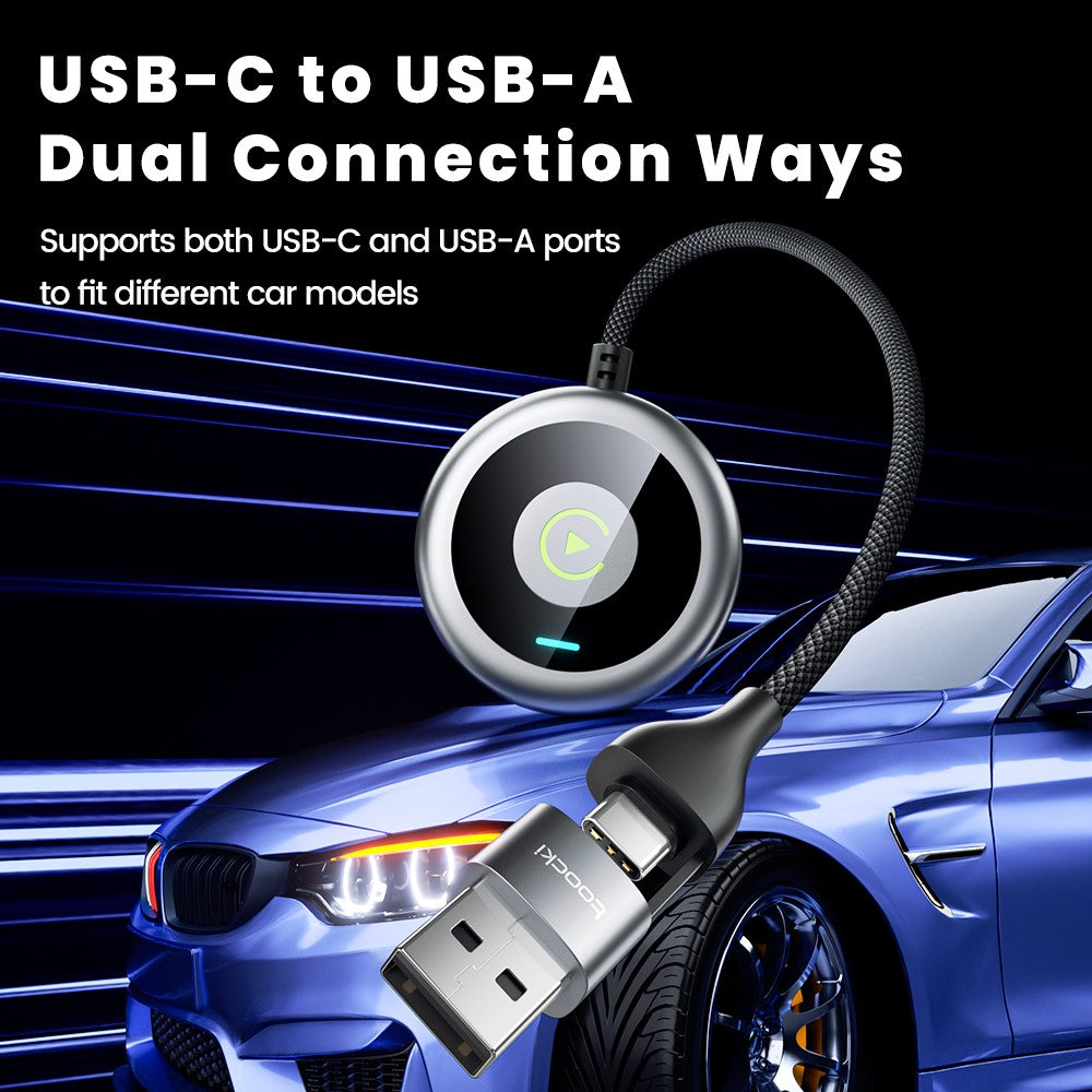 TOOCKI Wired to Wireless CarPlay Adapter: USB-C/USB-A, Bluetooth 5.0