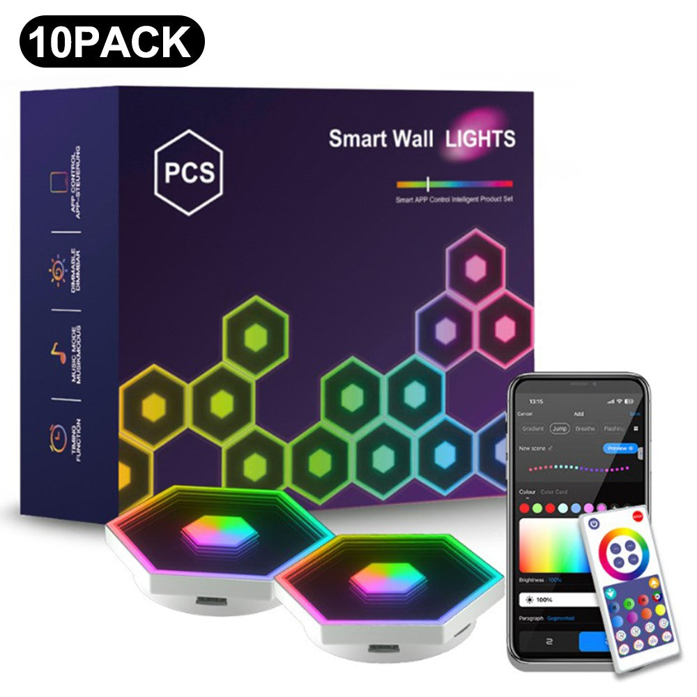 G01 10Pcs Tuya WiFi Version Bluetooth-compatible Smart Hexagon Light Panels RGB LED Wall Lights App Control Music Sync Wall Lamp Panel Kit for Bedroom Gaming Room