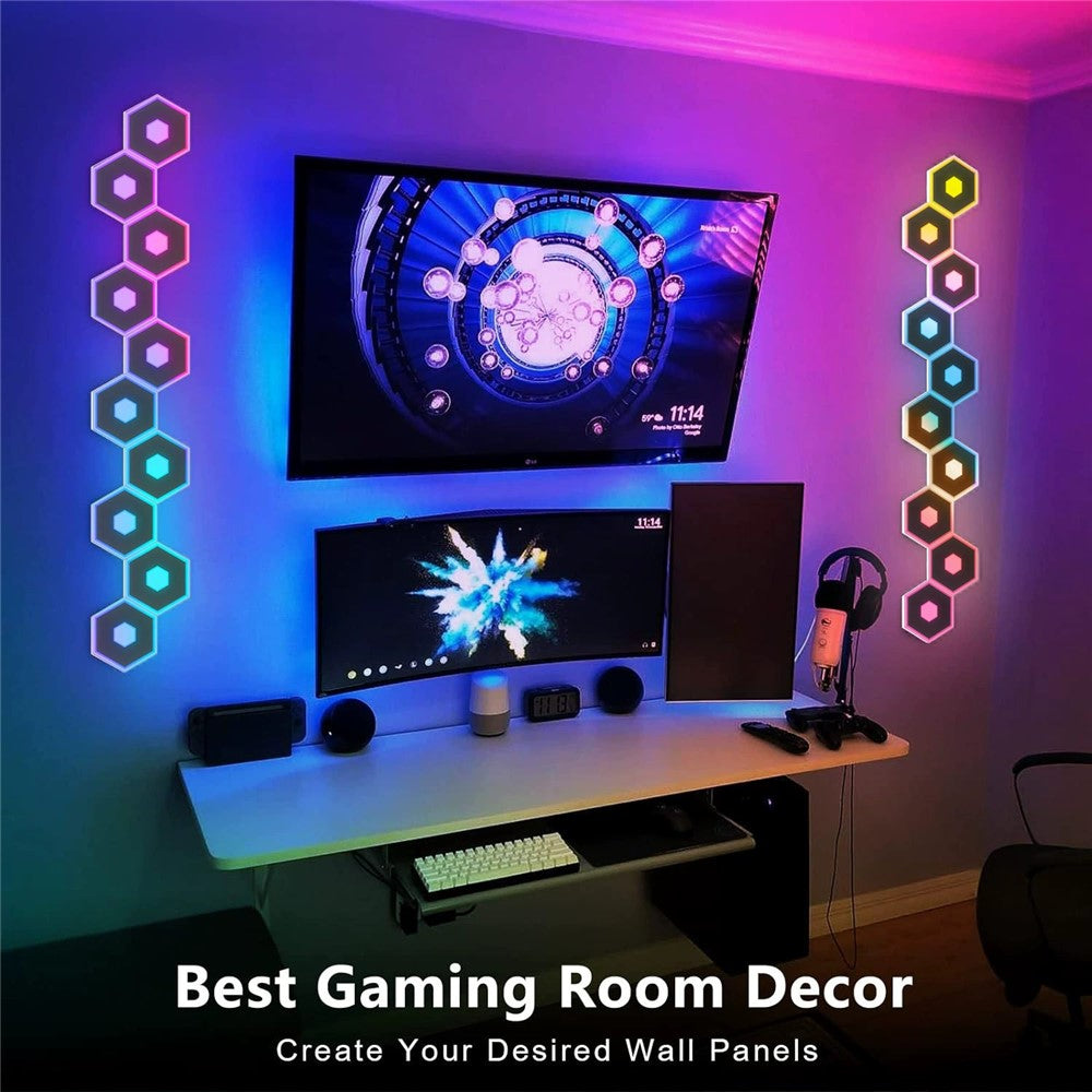 G01 10Pcs Smart Hexagon Light Panels RGB LED Wall Lights App Control Music Sync Wall Lamp Panel Kit for Bedroom Gaming Room