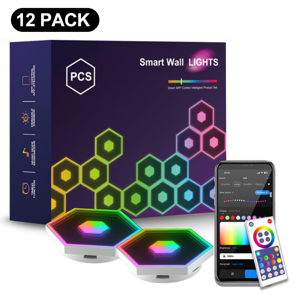 G01 12Pcs Smart Hexagon Light Panels RGB LED Wall Lights App Control Music Sync Wall Lamp Panel Kit for Bedroom Gaming Room