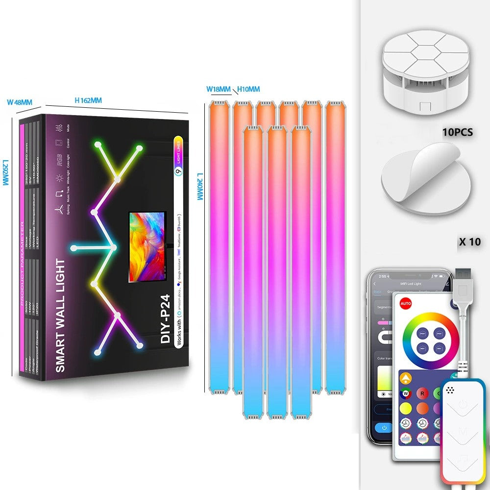 DIY024 9Pcs Tuya WiFi Smart Atmosphere Wall Lights Bluetooth-compatible DIY Modular RGBIC LED Music Sync APP Control Ambient Lamp