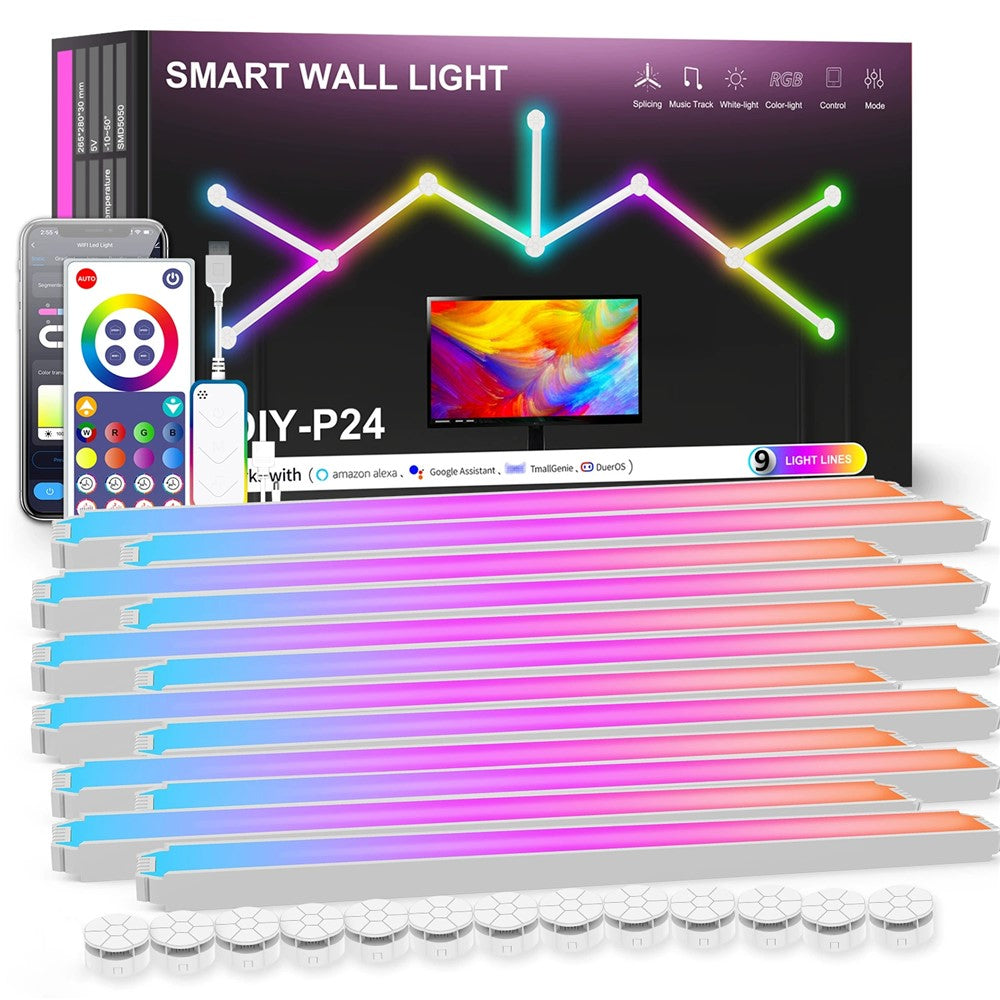 DIY024 12Pcs Tuya WiFi Smart Atmosphere Wall Lights Bluetooth-compatible DIY Modular RGBIC LED Music Sync APP Control Ambient Lamp