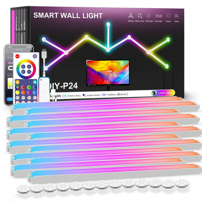 DIY024 12Pcs Tuya WiFi Smart Atmosphere Wall Lights Bluetooth-compatible DIY Modular RGBIC LED Music Sync APP Control Ambient Lamp