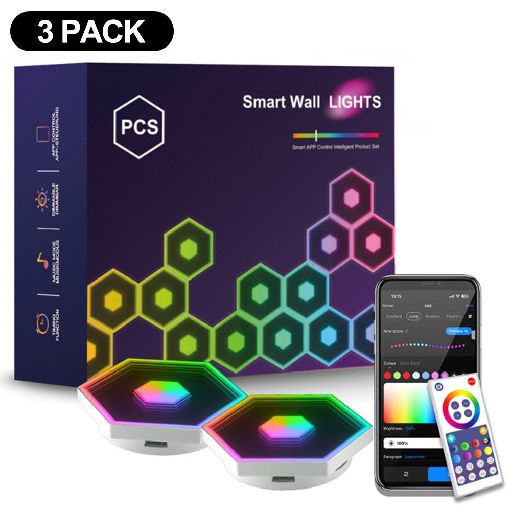 G01 3Pcs Hexagon LED Wall Lights DIY RGB Music Sync Smart APP Control Light Panels Wall Lamp for Bedroom Gaming