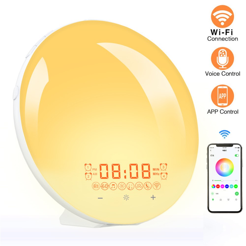 SH-01S WiFi Smart APP Wake-Up Light Alarm Clock Voice Multi-Function Sleep Colorful Night Light Supports Alexa / Google Home