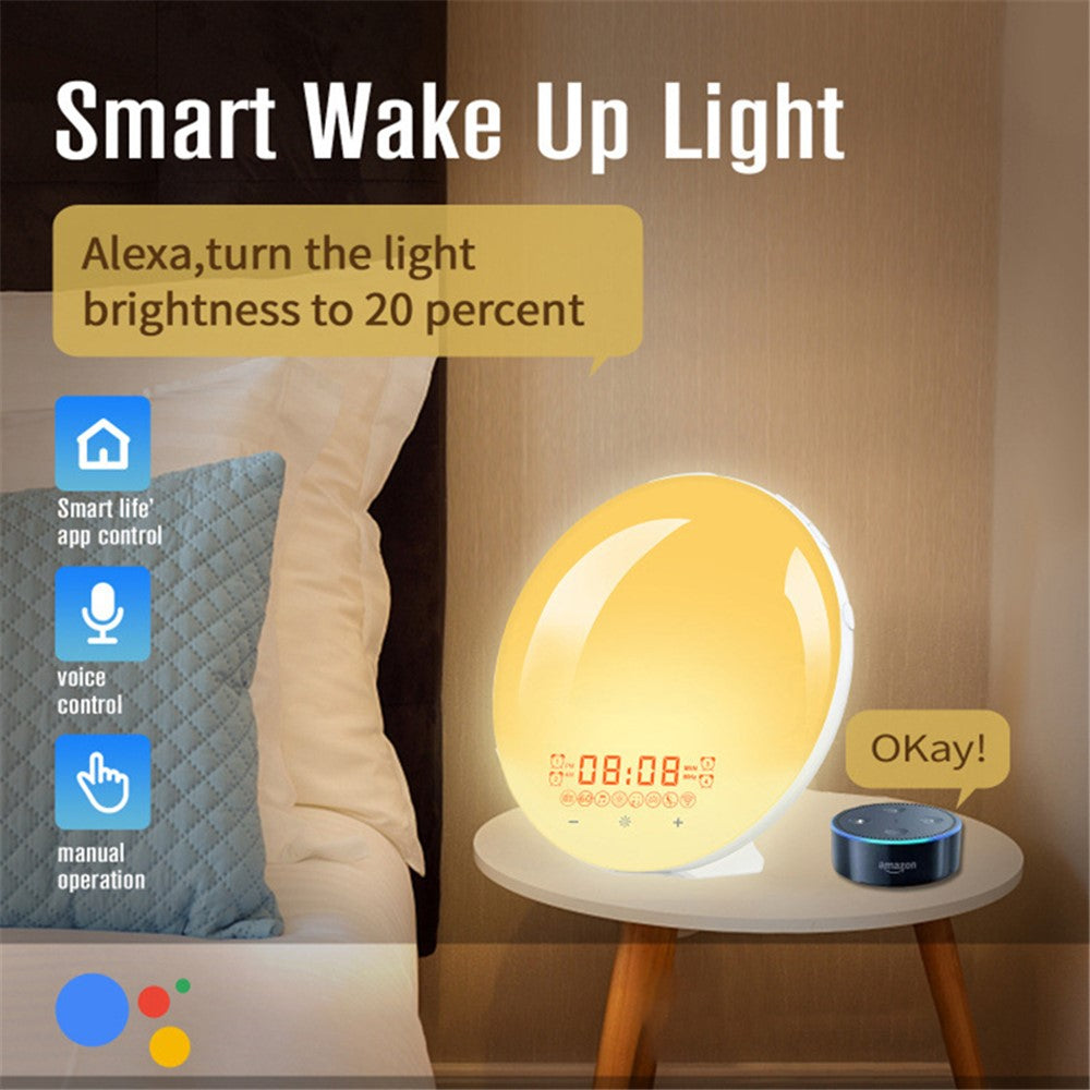 SH-01S WiFi Smart APP Wake-Up Light Alarm Clock Voice Multi-Function Sleep Colorful Night Light Supports Alexa / Google Home