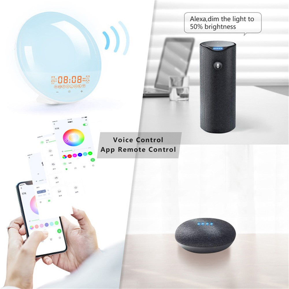 SH-01S WiFi Smart APP Wake-Up Light Alarm Clock Voice Multi-Function Sleep Colorful Night Light Supports Alexa / Google Home