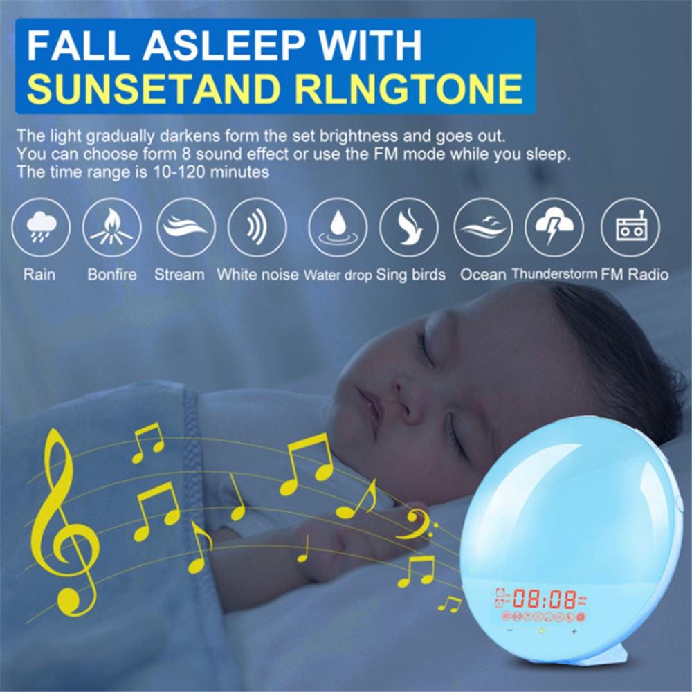 SH-01S WiFi Smart APP Wake-Up Light Alarm Clock Voice Multi-Function Sleep Colorful Night Light Supports Alexa / Google Home