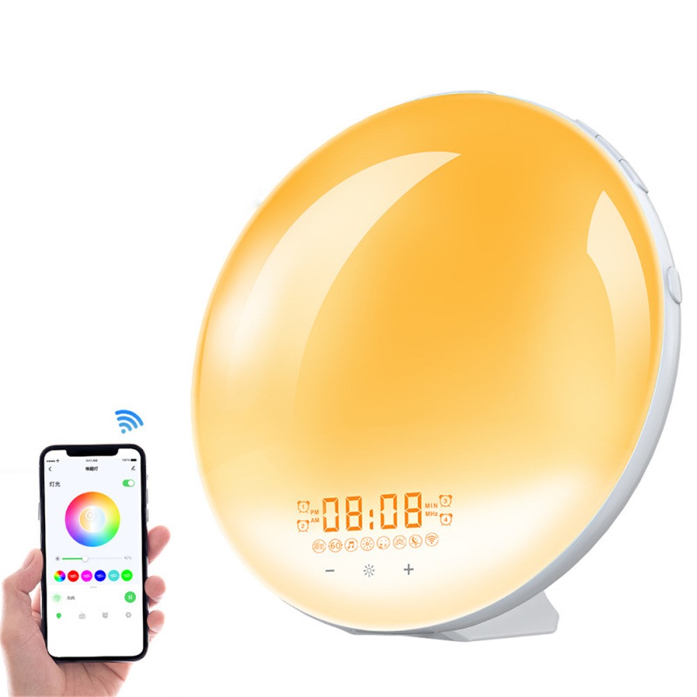 SH-01S WiFi Smart APP Wake-Up Light Alarm Clock Voice Multi-Function Sleep Colorful Night Light Supports Alexa / Google Home