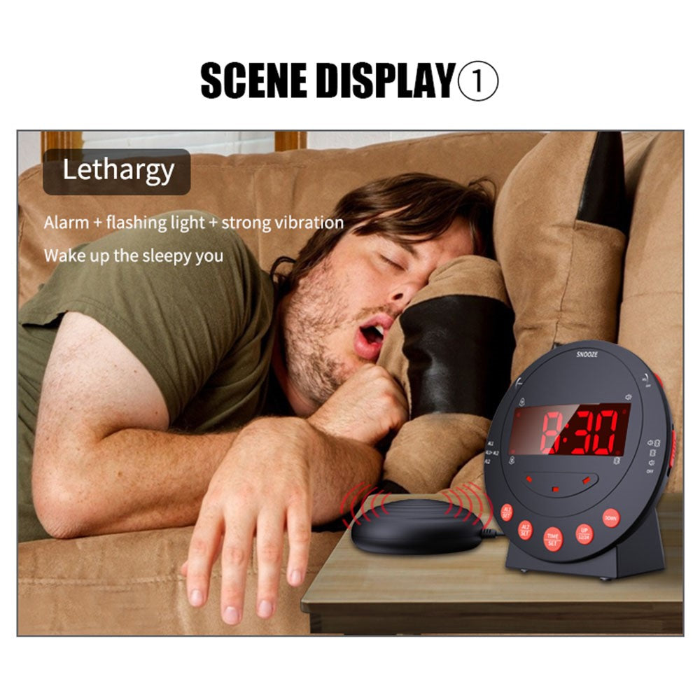 TS-BC600 Loud Vibrating Alarm Clock Digital 12 / 24H Bedroom Clock for Deaf Hearing Impaired Senior