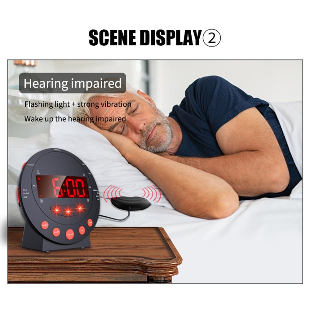 TS-BC600 Loud Vibrating Alarm Clock Digital 12 / 24H Bedroom Clock for Deaf Hearing Impaired Senior