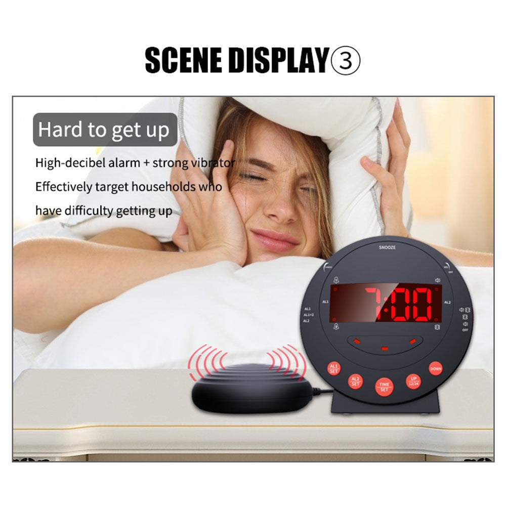 TS-BC600 Loud Vibrating Alarm Clock Digital 12 / 24H Bedroom Clock for Deaf Hearing Impaired Senior
