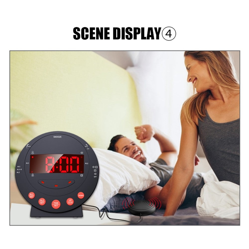 TS-BC600 Loud Vibrating Alarm Clock Digital 12 / 24H Bedroom Clock for Deaf Hearing Impaired Senior