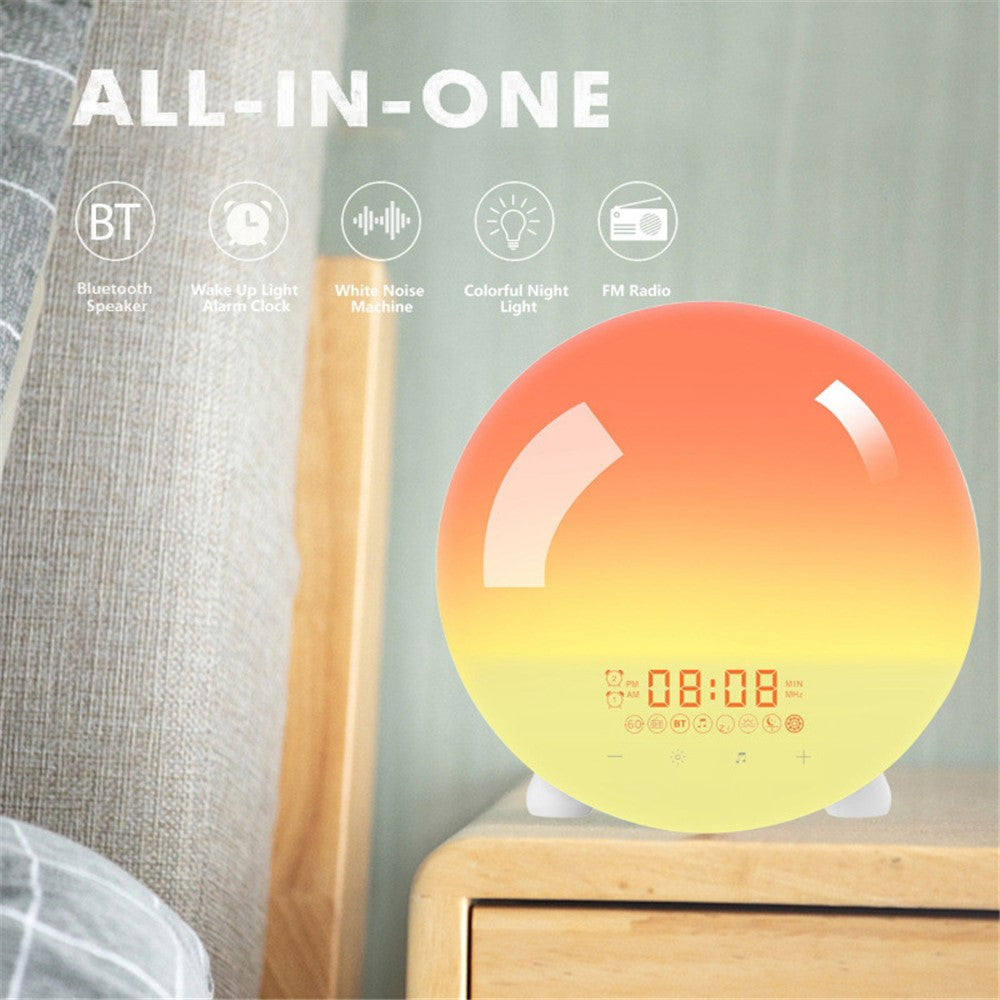 SH-123 Digital Wake-Up Light Sunrise / Sunset Simulation Alarm Clock with FM Radio Night Light Bluetooth-compatible Wireless Speaker