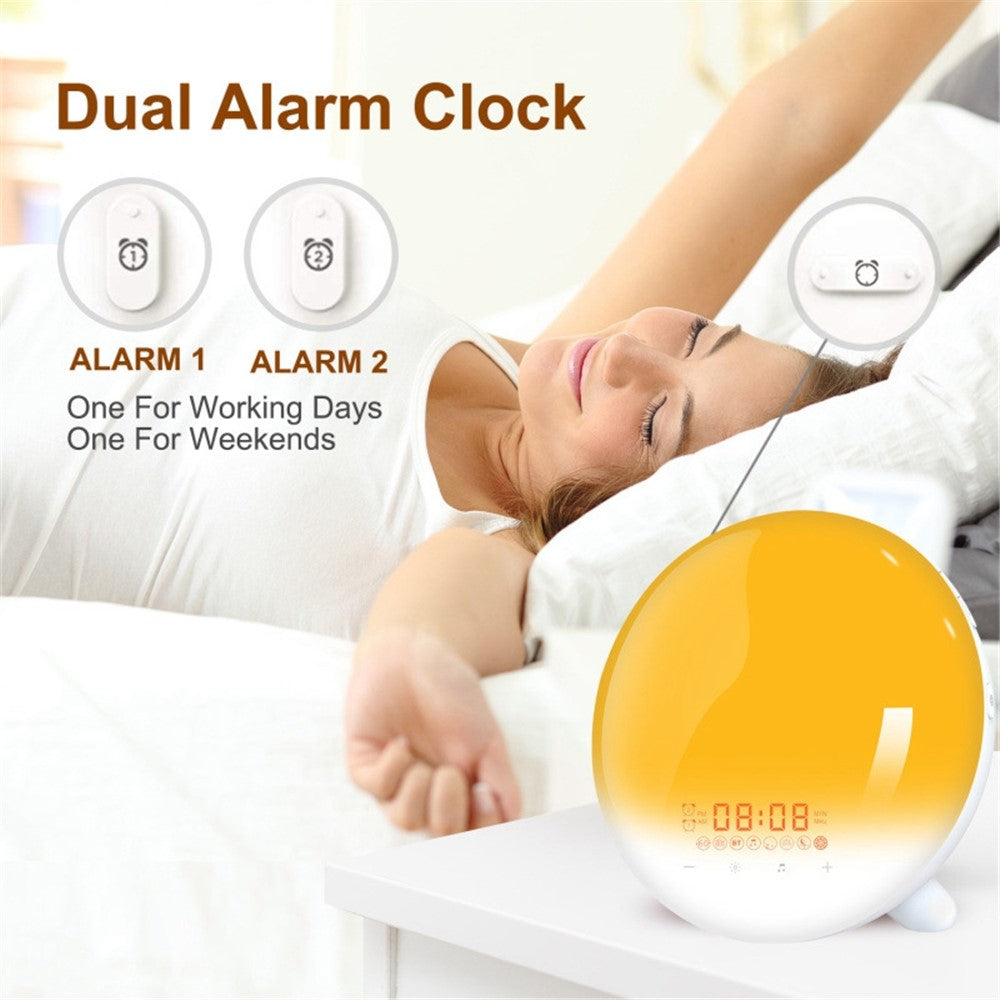 SH-123 Digital Wake-Up Light Sunrise / Sunset Simulation Alarm Clock with FM Radio Night Light Bluetooth-compatible Wireless Speaker